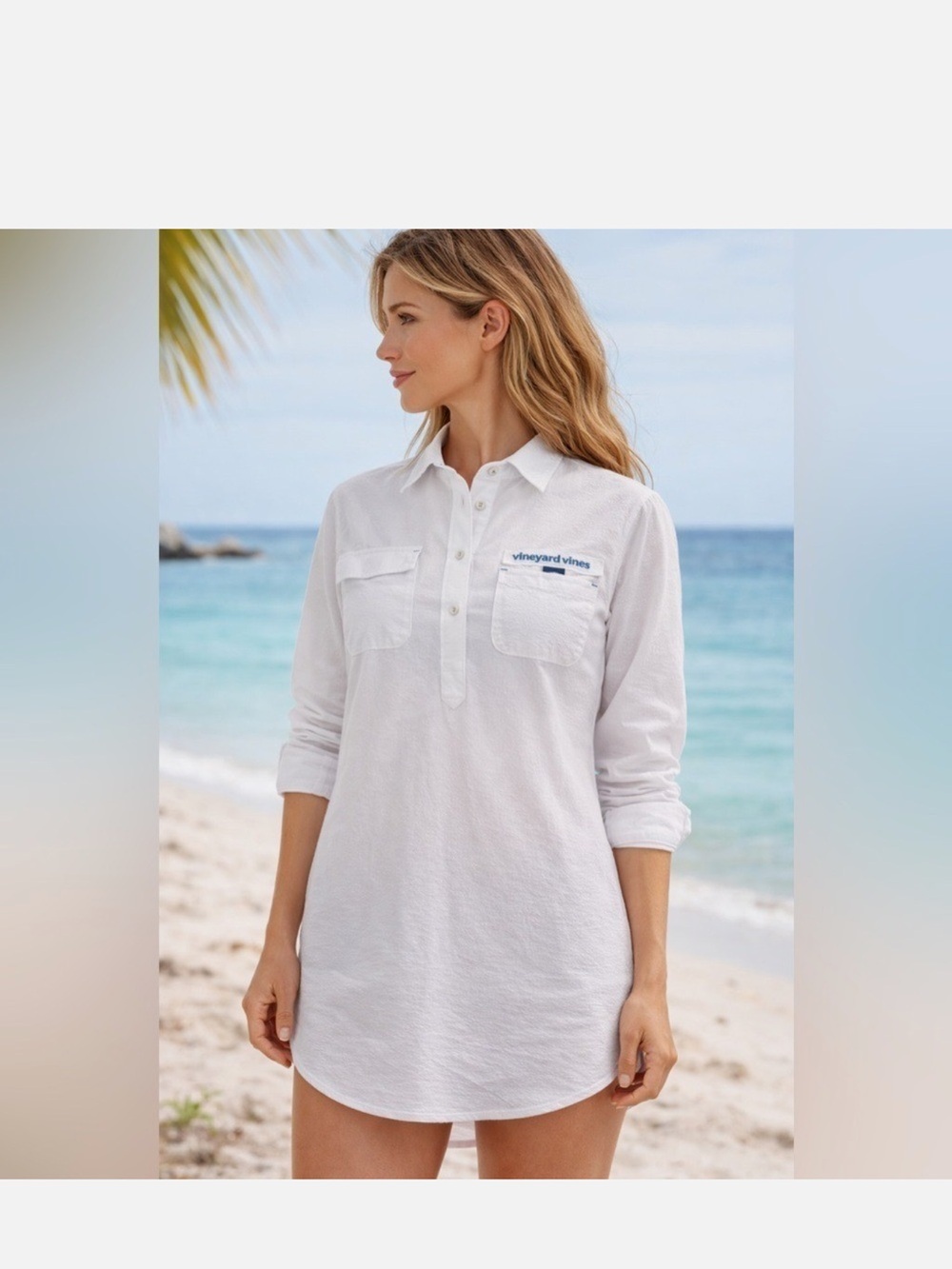 Vineyard Vines White Long-Sleeve Popover Shirt